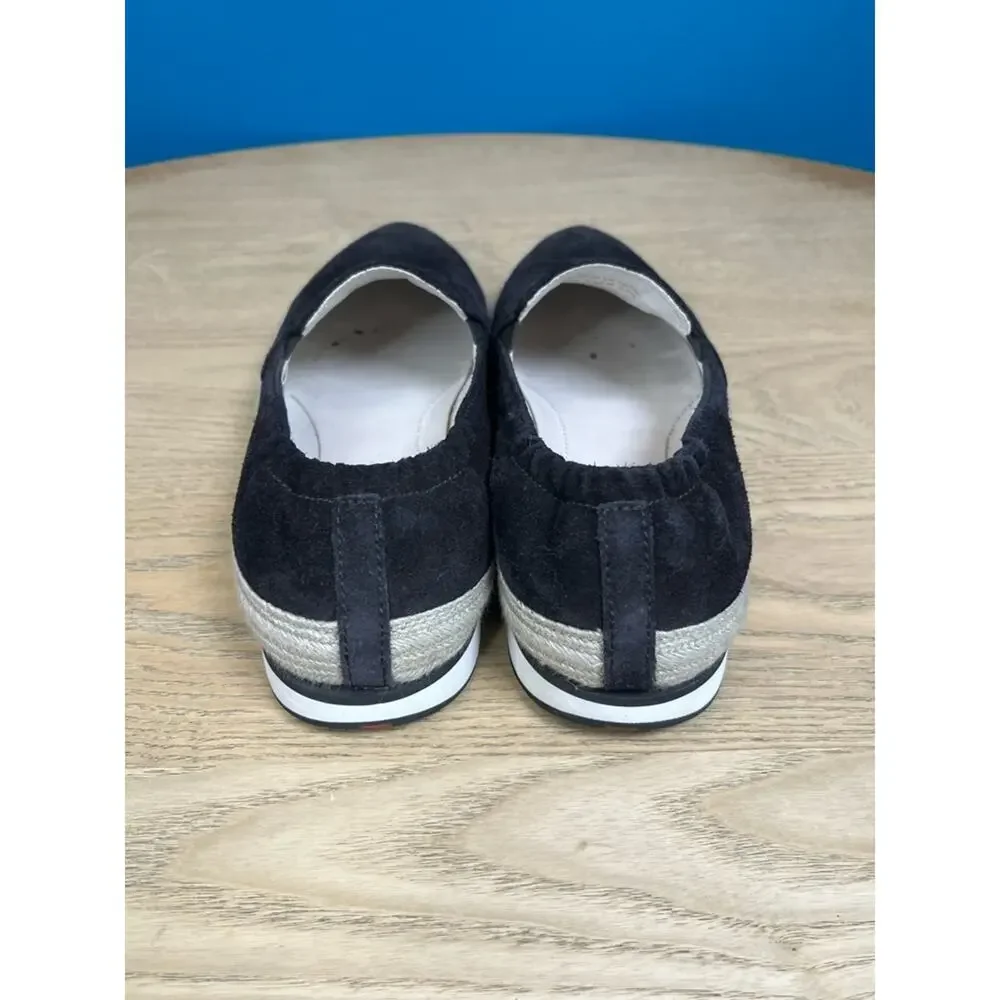 PRADA Saint Tropez Espadrille Slip On Platform Sneakers Black Suede Size 7.5